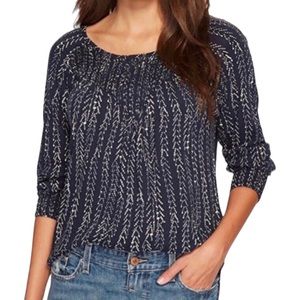 Lucky‎ Brand Print Elbow Length Sleeves Blue Blouse Wonan's M